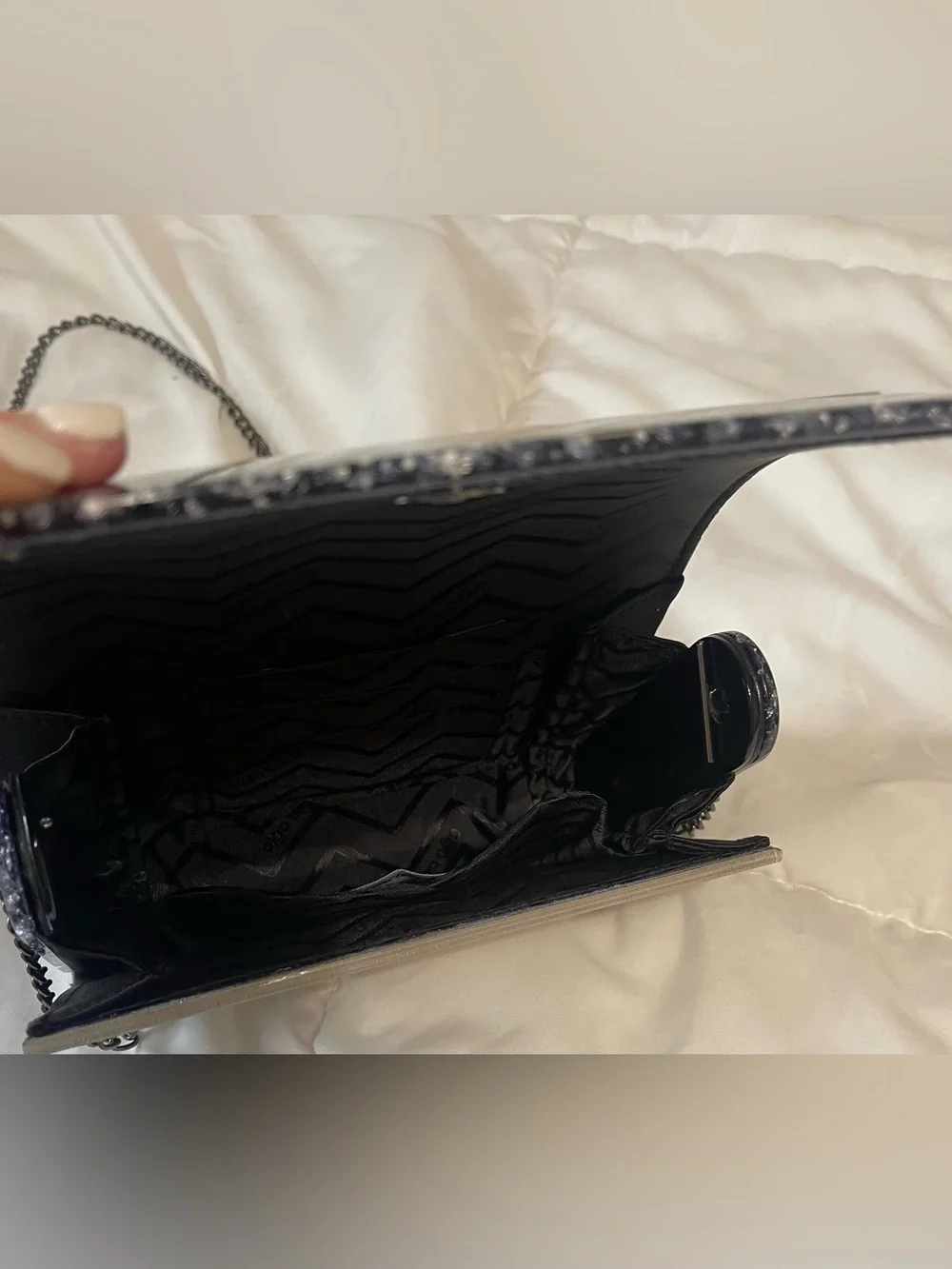 Olga Berg Stacer Acrylic Foldover Clutch Chain Strap Glittery Pearlescent Purse - Picture 3 of 5
